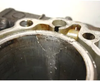 Cracked cylinder bores in an M96 crankcase.