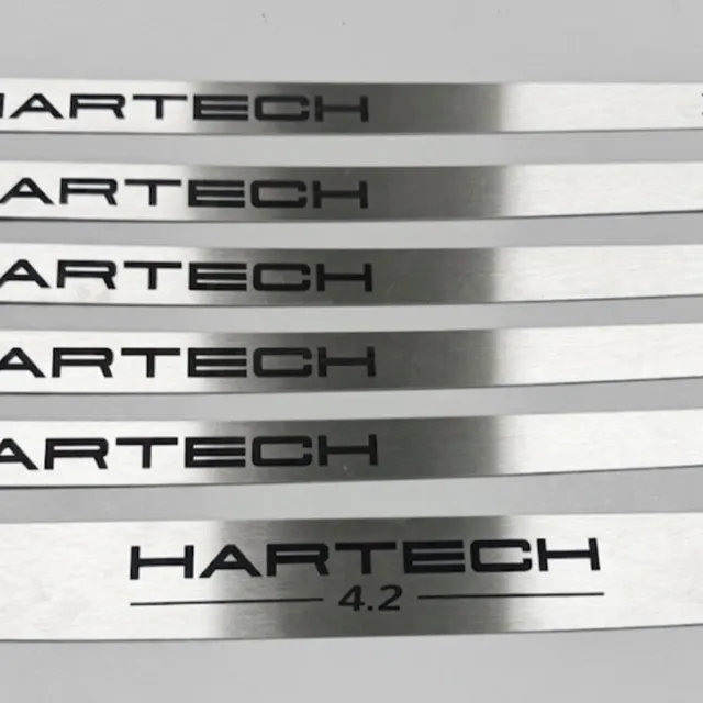 Six brushed-aluminium Hartech airbox plaques marked 3.6, 3.7, 3.8, 3.9, 4.1 and 4.2.