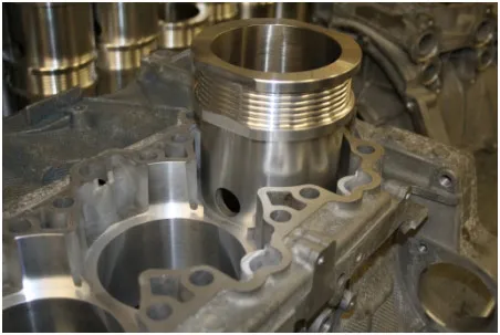 A Hartech liner fitted into a machined crankcase half.