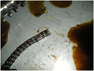 A snapped timing chain from an M96 engine.